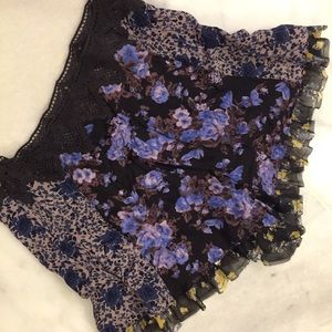 Free People boho floral shorts ruffle trim